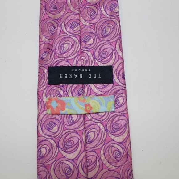 Ted Baker London 100% Imported Silk Tie Pink Hand Tailored in USA Neck Tie - Picture 5 of 8